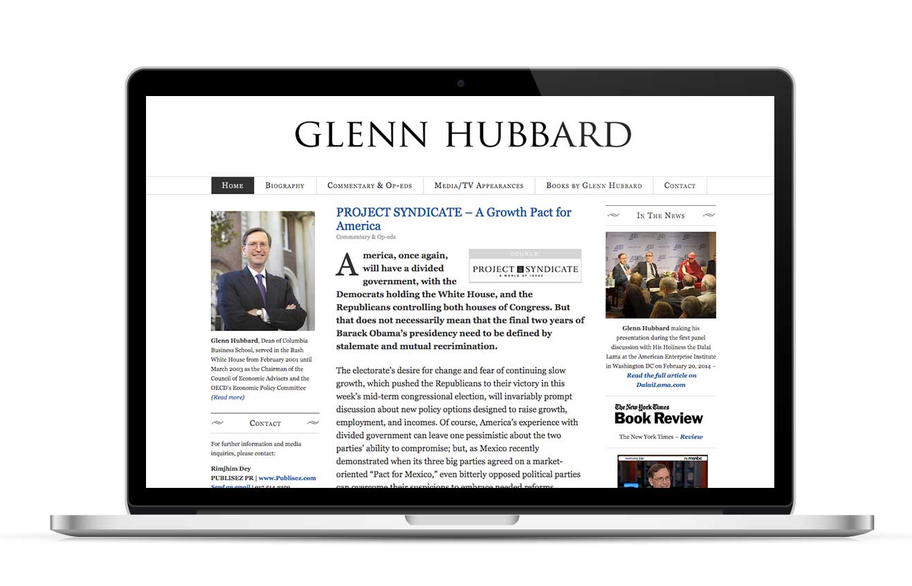 Website Design for Glenn Hubbard by Judy O Studio